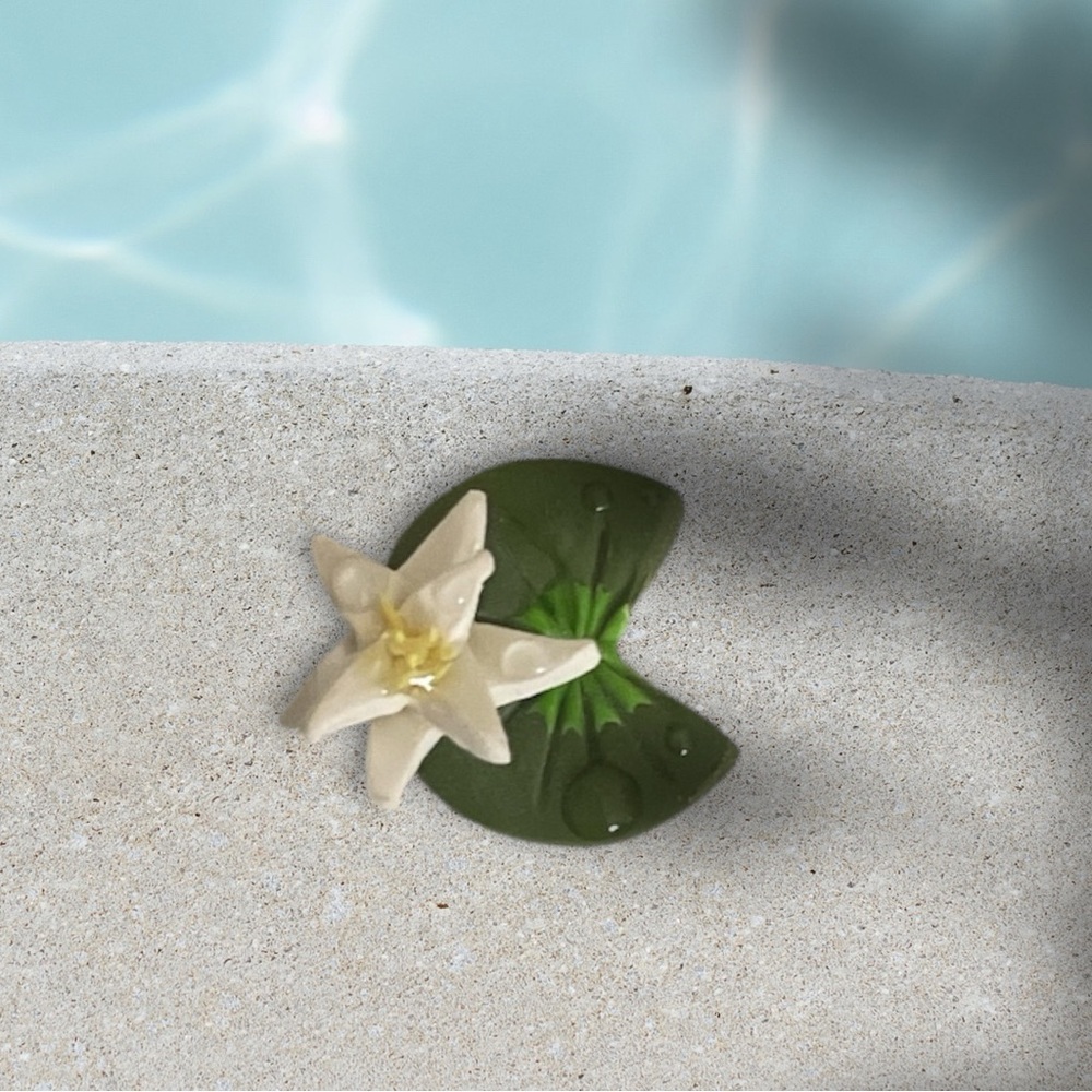 Green and Cream Water Lily Magnet Mixed Media Art